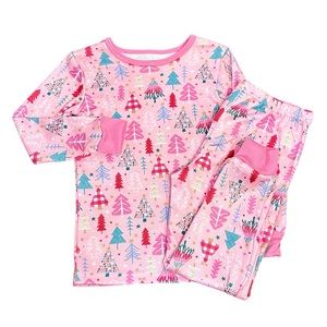 🎄Mía & Co  toddler pink Christmas tree pj set size-3